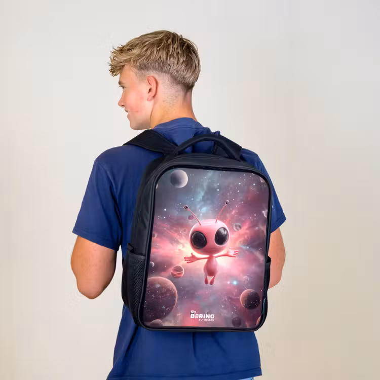 Kinderrucksack - Schwarz - Rosa Alien im Sternennebel — 3