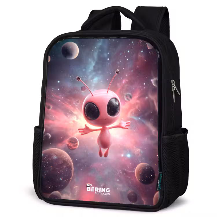 Kinderrucksack - Schwarz - Rosa Alien im Sternennebel — 4