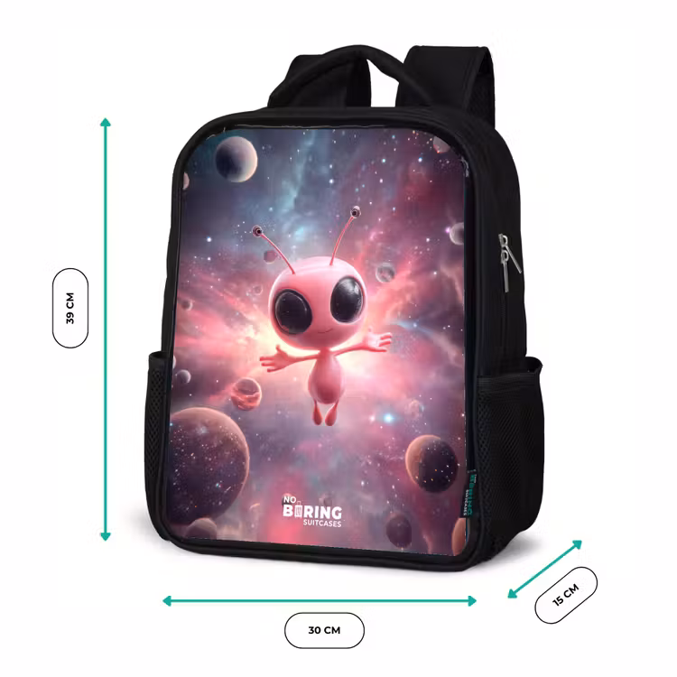 Kinderrucksack - Schwarz - Rosa Alien im Sternennebel — 6