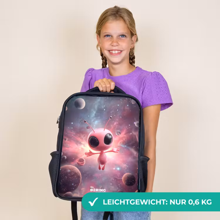 Kinderrucksack - Schwarz - Rosa Alien im Sternennebel — 7