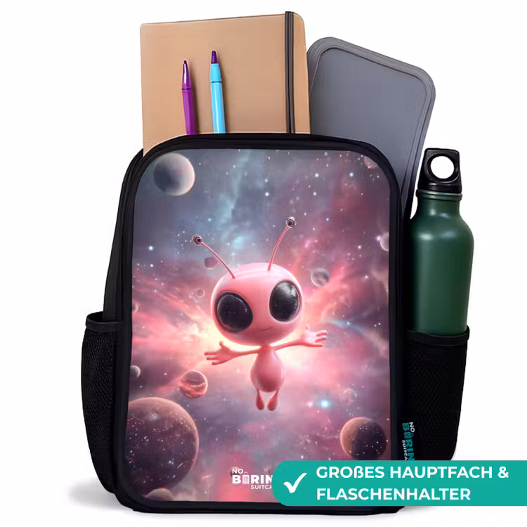 Kinderrucksack - Schwarz - Rosa Alien im Sternennebel — 8