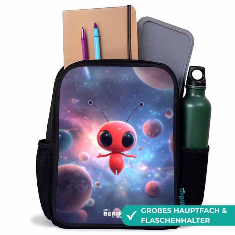 Kinderrucksack - Schwarz - Rotes Raumwesen im kosmischen Tanz — 8