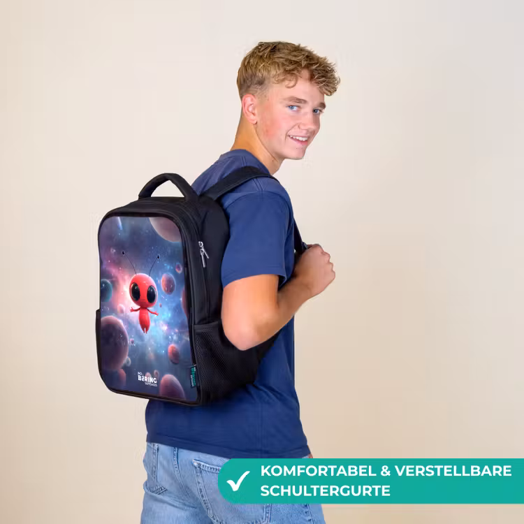 Kinderrucksack - Schwarz - Rotes Raumwesen im kosmischen Tanz — 9