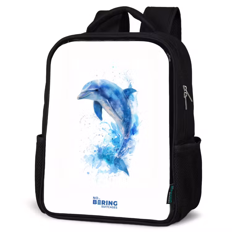 Kinderrucksack - Schwarz - Springender blauer Delfin — 4