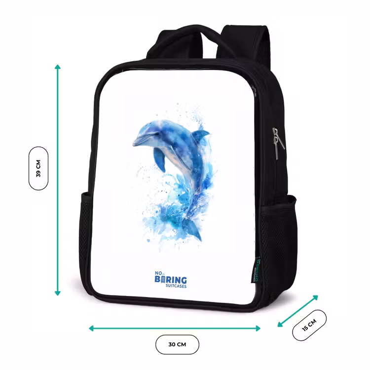 Kinderrucksack - Schwarz - Springender blauer Delfin — 6