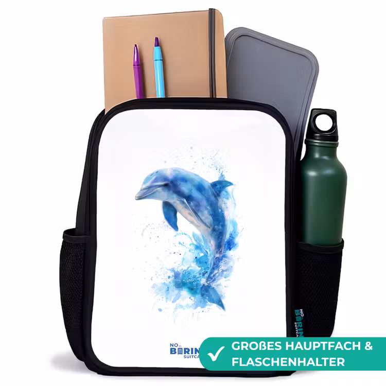 Kinderrucksack - Schwarz - Springender blauer Delfin — 8