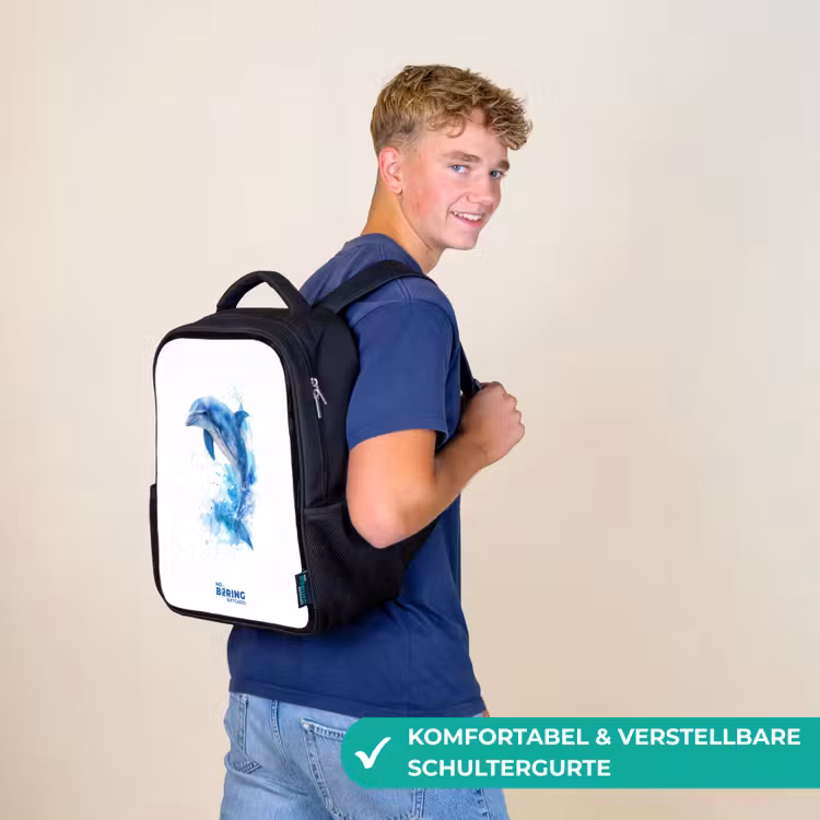 Kinderrucksack - Schwarz - Springender blauer Delfin — 9