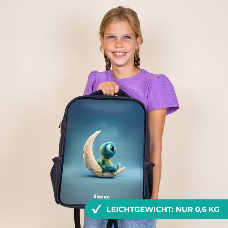 Kinderrucksack - Schwarz - Verträumte Kreatur auf dem Mond — 7