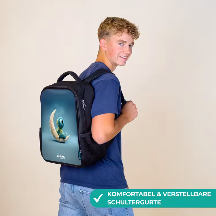 Kinderrucksack - Schwarz - Verträumte Kreatur auf dem Mond — 9