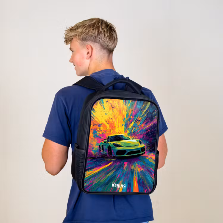 Kinderrucksack - Schwarz - Sportwagen - Explosion - Farbenfroh - Lackstreifen — 3