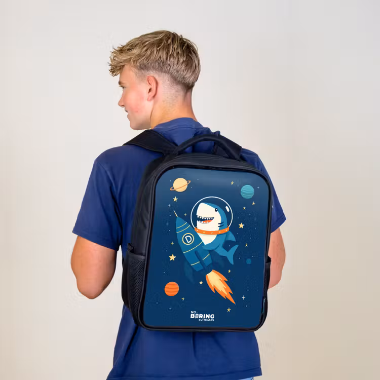 Kinderrucksack - Schwarz - Tier - Weltraum - Planet - Rakete — 3