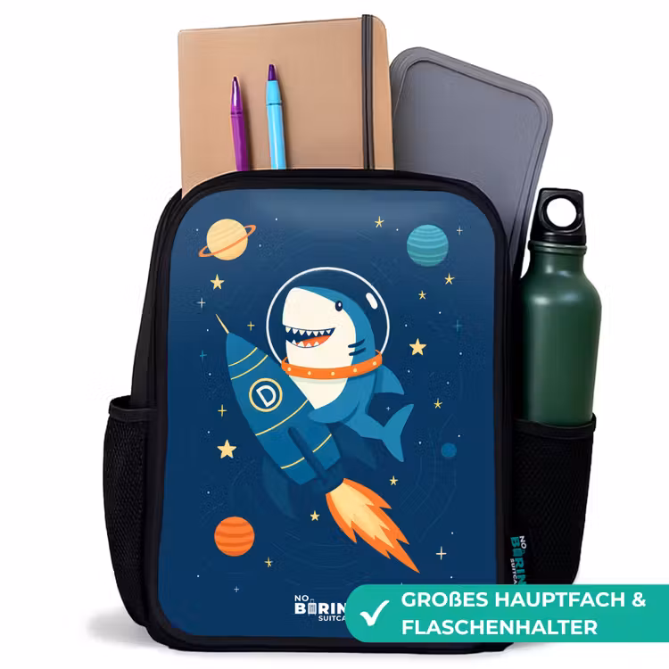 Kinderrucksack - Schwarz - Tier - Weltraum - Planet - Rakete — 8