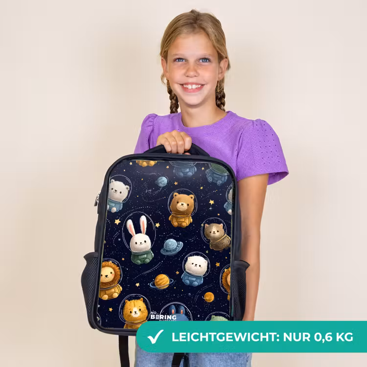 Kinderrucksack - Schwarz - Tiere - Astronaut - Planeten - Sterne — 7