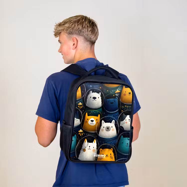 Kinderrucksack - Schwarz - Tiere - Sterne - Planeten - Astronaut — 3