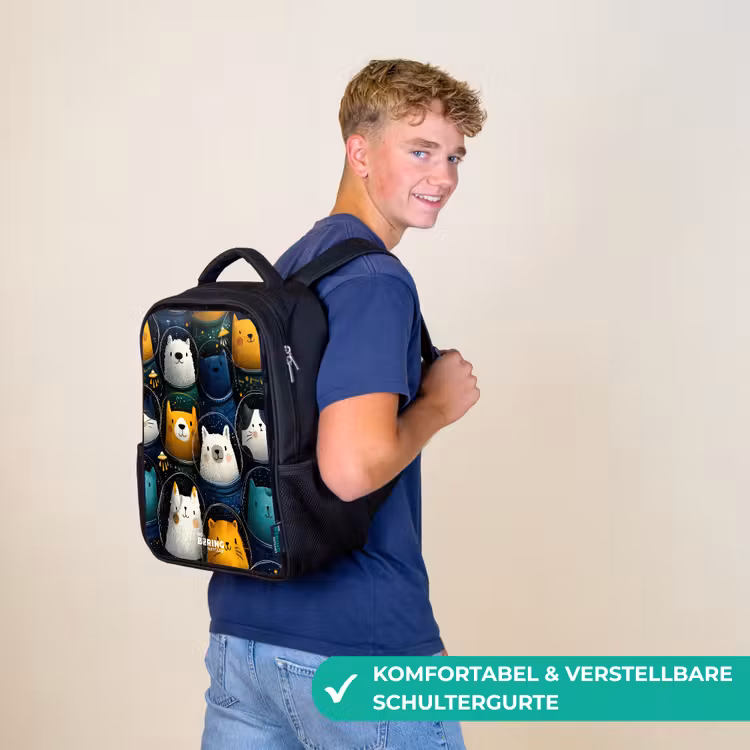 Kinderrucksack - Schwarz - Tiere - Sterne - Planeten - Astronaut — 9