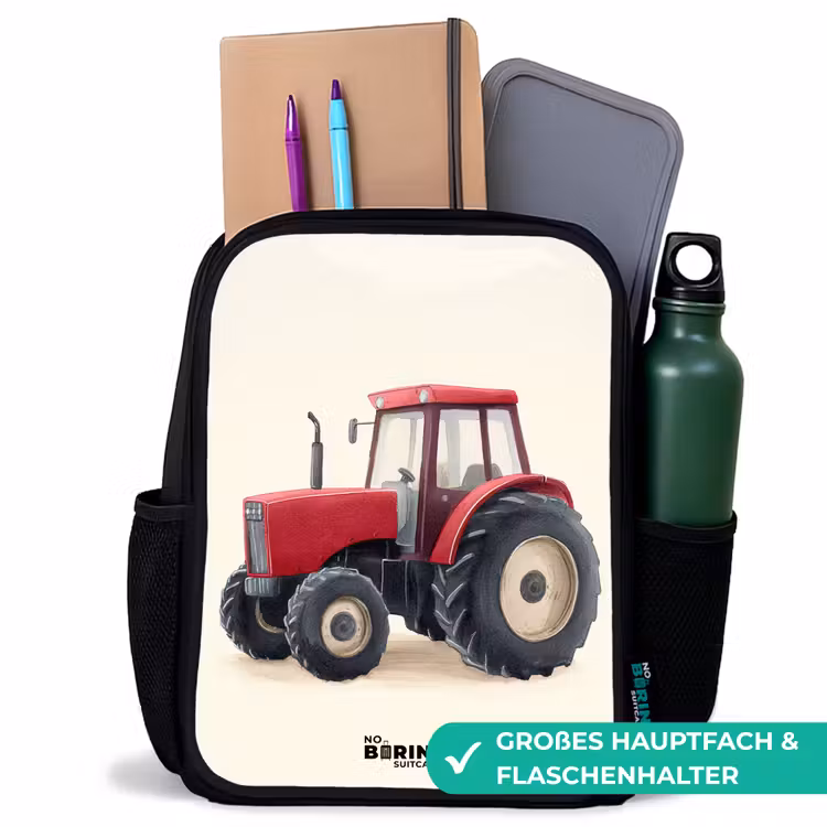 Kinderrucksack - Schwarz - Traktor - Signiert - Rot — 8