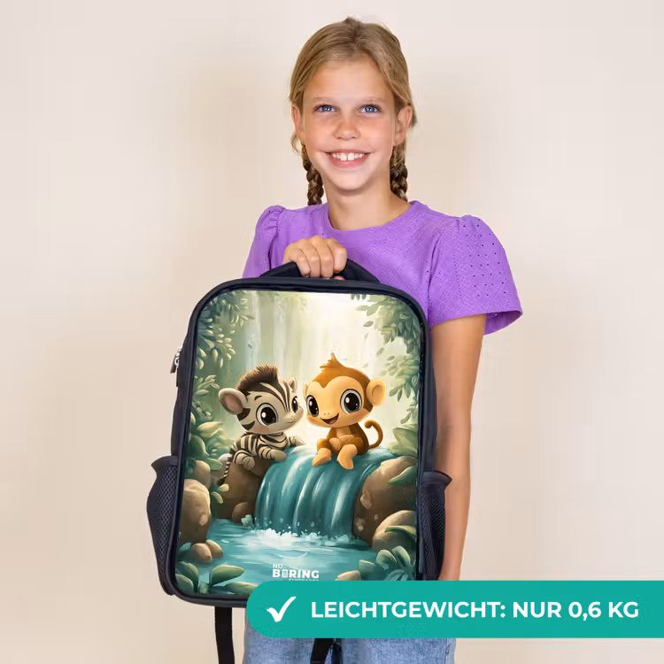 Kinderrucksack - Schwarz - Zebra - Affe - Wasserfall - Felsen — 7