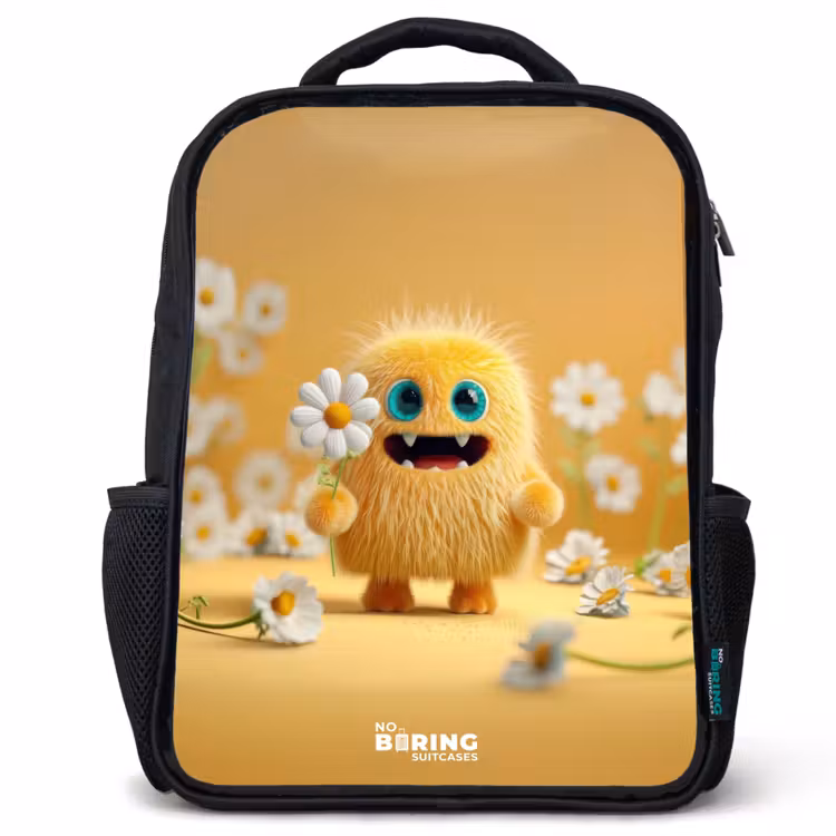 Kinderrucksack - Schwarz - Monster - Kreatur - Blume - Gelb — 1