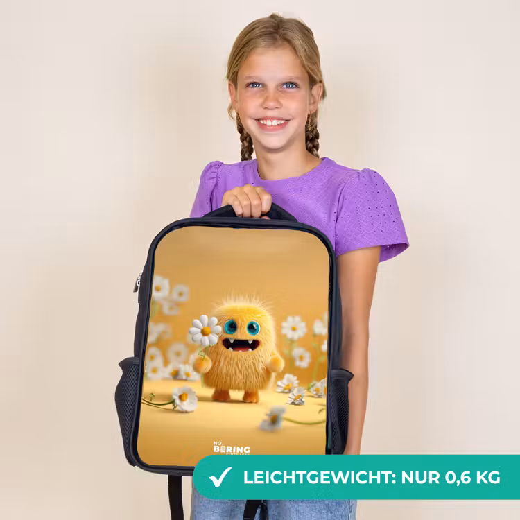 Kinderrucksack - Schwarz - Monster - Kreatur - Blume - Gelb — 7
