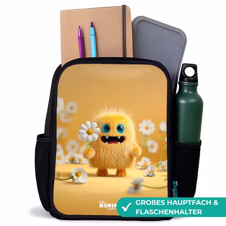 Kinderrucksack - Schwarz - Monster - Kreatur - Blume - Gelb — 8
