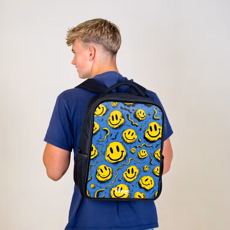 Kinderrucksack - Schwarz - Smiley - Gelb - Blau — 3