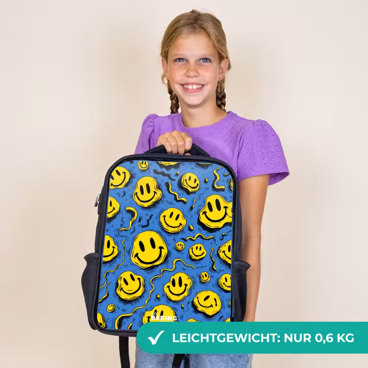 Kinderrucksack - Schwarz - Smiley - Gelb - Blau — 7