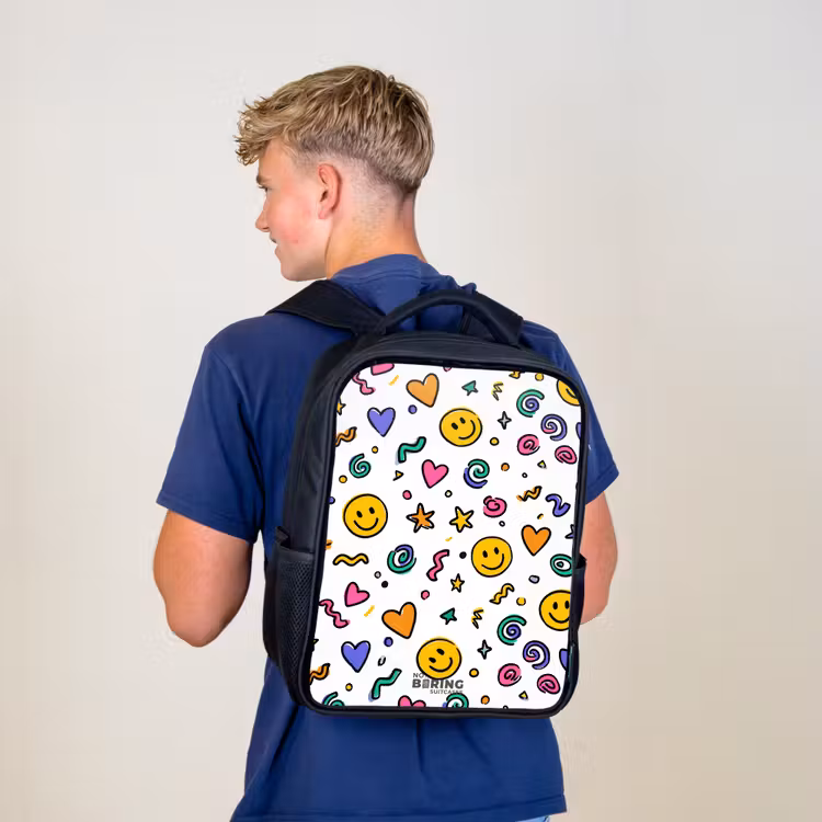 Kinderrucksack - Schwarz - Smiley - Herz - Stern — 3