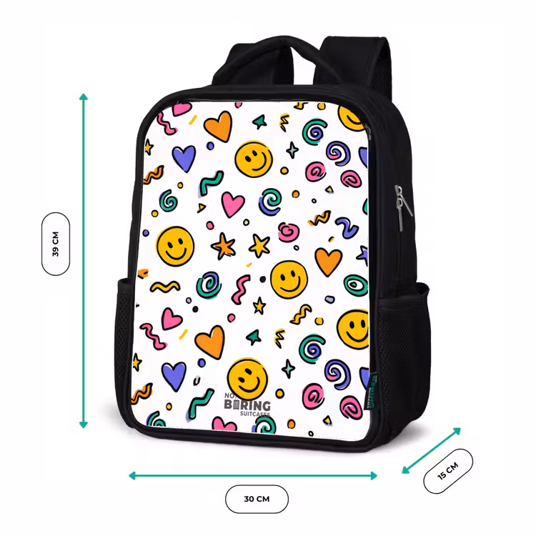 Kinderrucksack - Schwarz - Smiley - Herz - Stern — 6