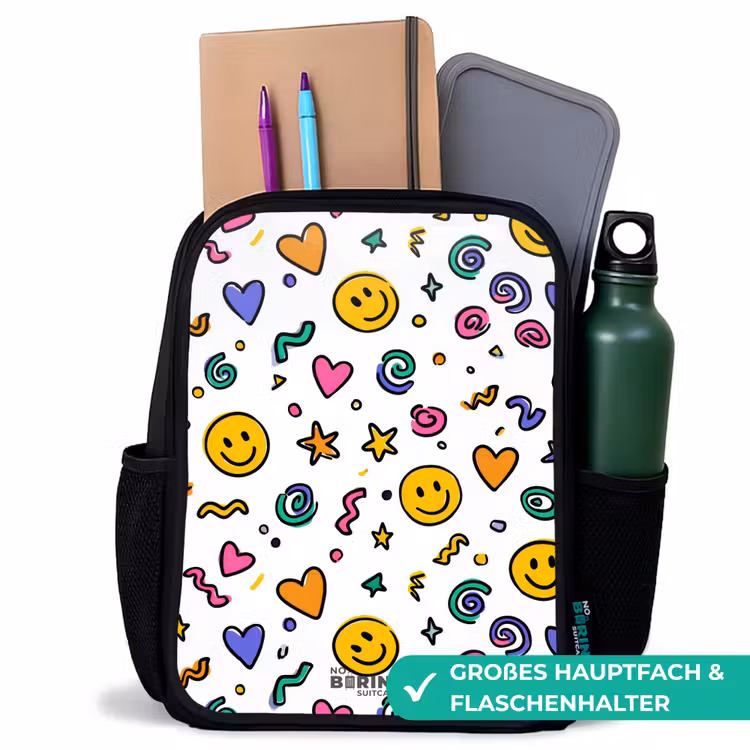 Kinderrucksack - Schwarz - Smiley - Herz - Stern — 8