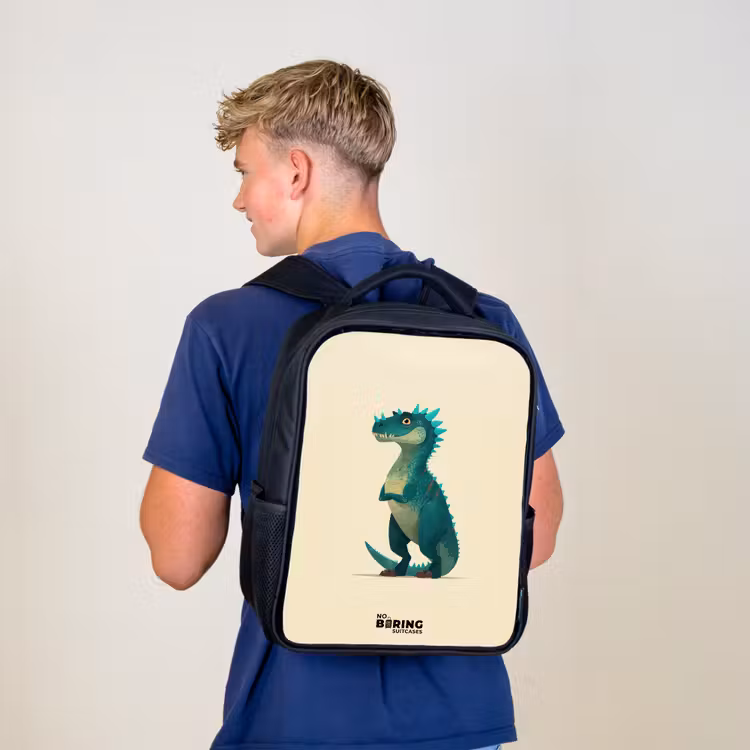 Kinderrucksack - Schwarz - Dino - Tier - Blau - Grün — 3