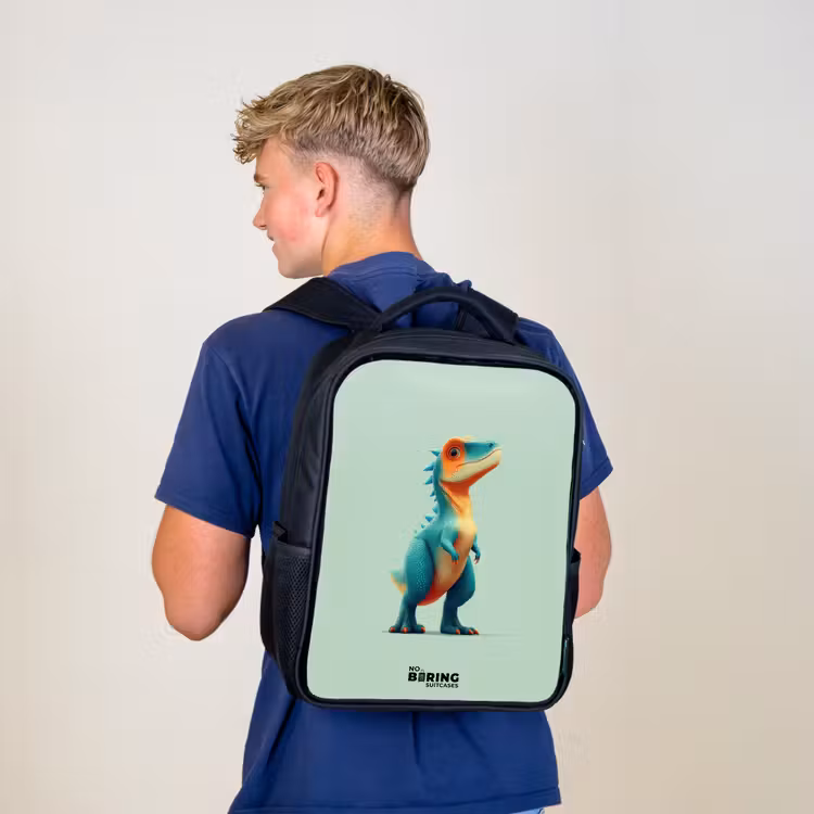 Kinderrucksack - Schwarz - Dino - Tier - Grün - Orange — 3