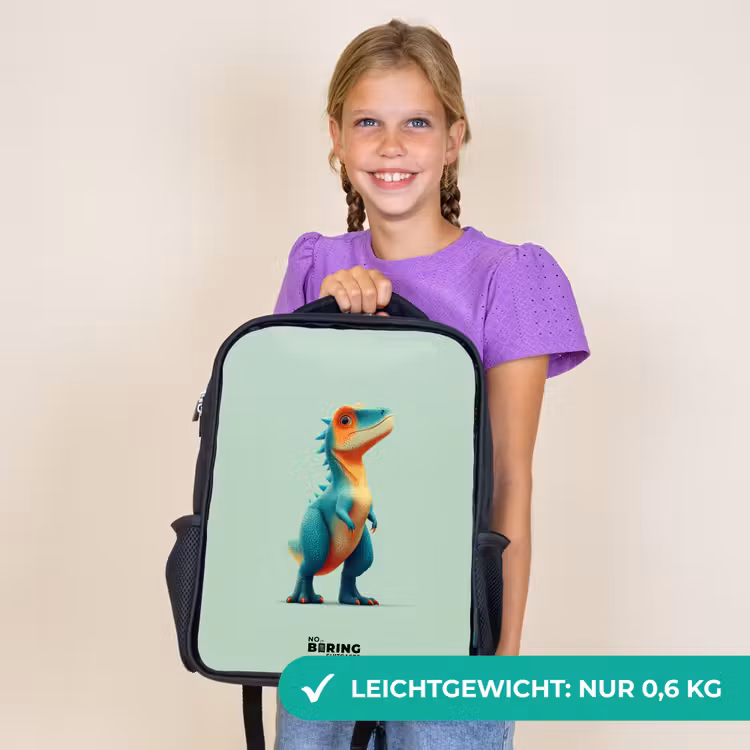 Kinderrucksack - Schwarz - Dino - Tier - Grün - Orange — 7