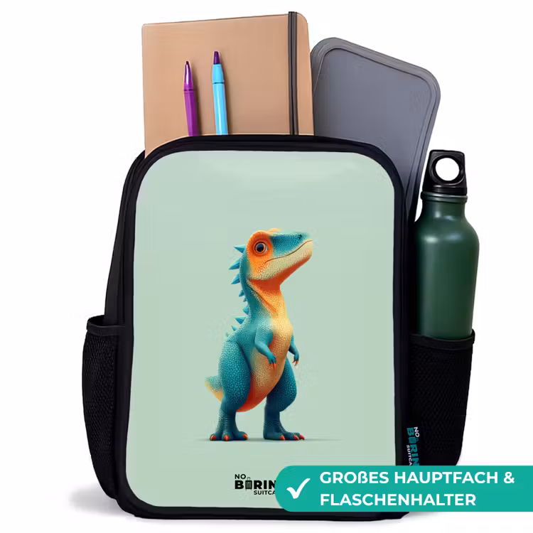 Kinderrucksack - Schwarz - Dino - Tier - Grün - Orange — 8