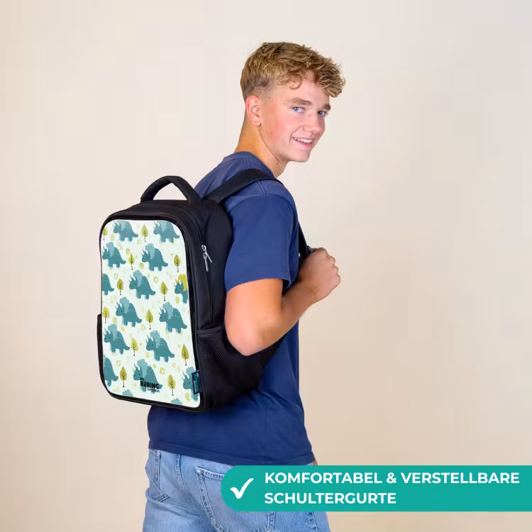 Kinderrucksack - Schwarz - Dinosaurier - Muster - Natur — 9