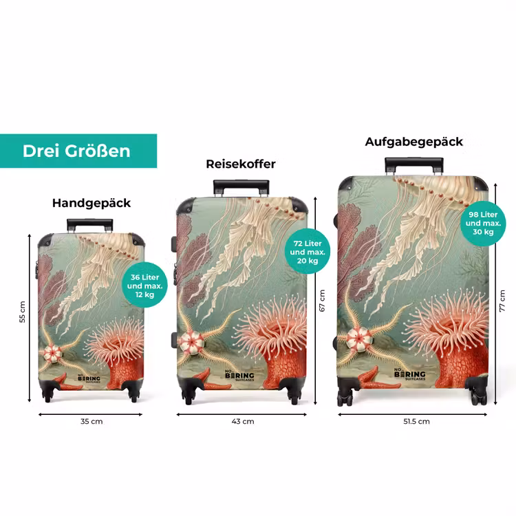 Koffer - Meeresleben – Qualle – Unterwasser – Illustration – Beige — 3