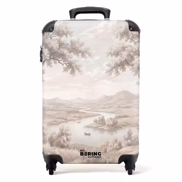 Koffer - Flusslandschaft – Berge – Natur – Vintage – Beige — 1