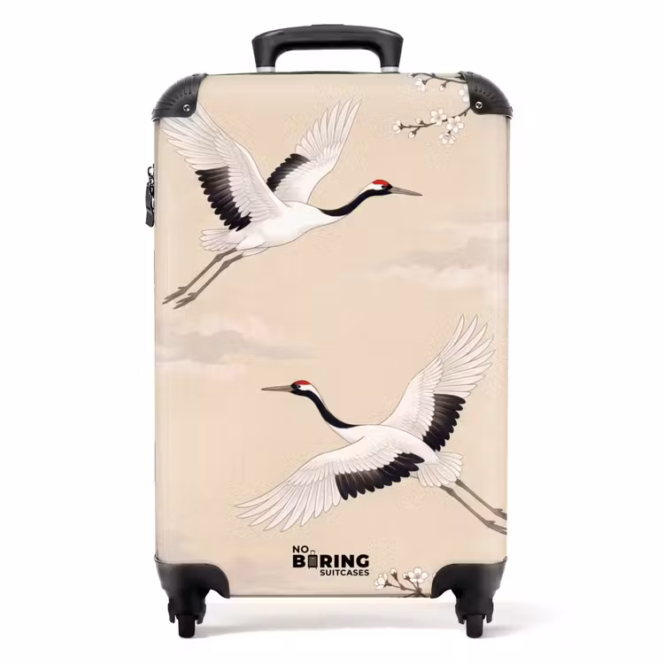 Koffer - Kraniche – Blüten – Beige — 1