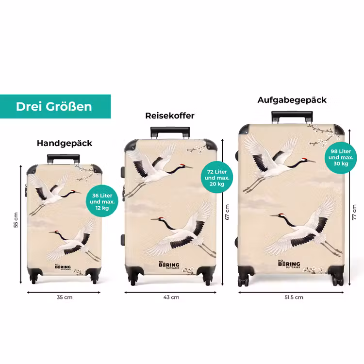 Koffer - Kraniche – Blüten – Beige — 3