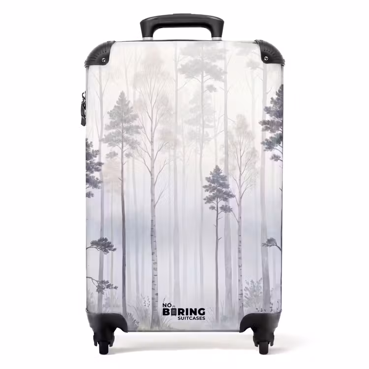 Koffer - Wald – Bäume – Nebel – Natur – Illustration – Grau — 1