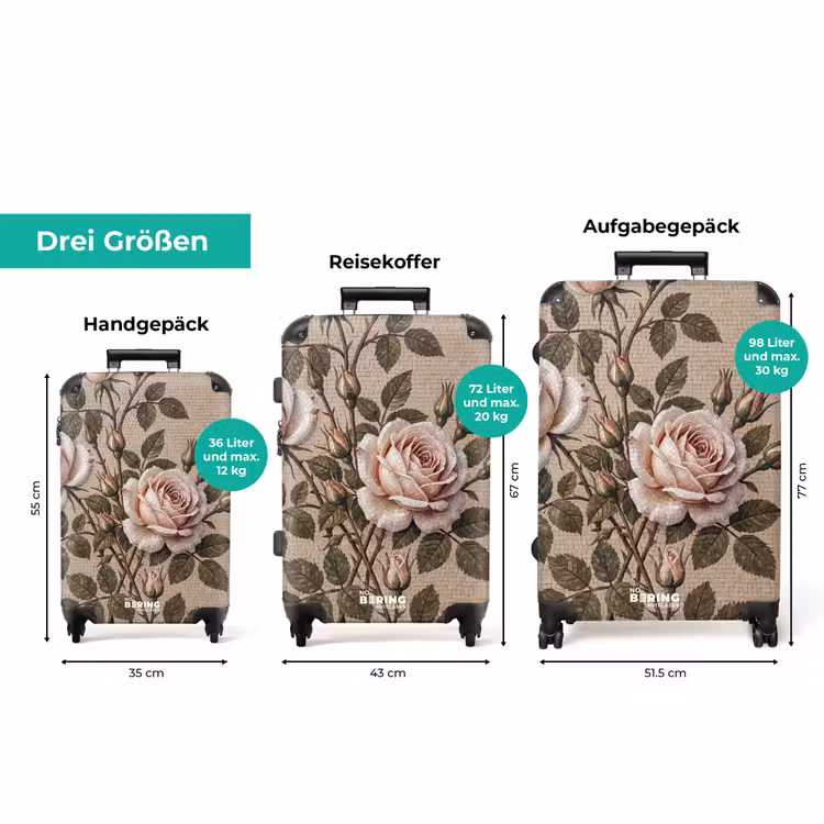 Koffer - Rose – Mosaik – Blumen – Klassisch – Beige — 3