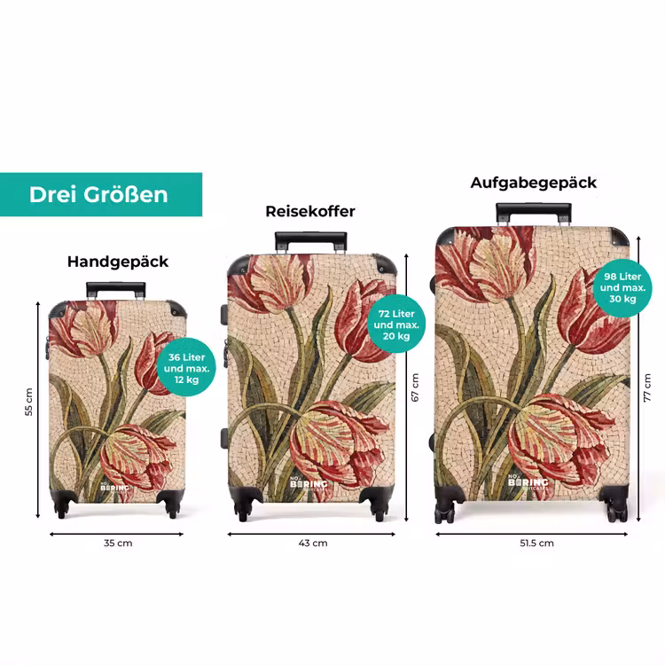 Koffer - Blumen – Mosaik – Rot – Grün – Kunst — 3