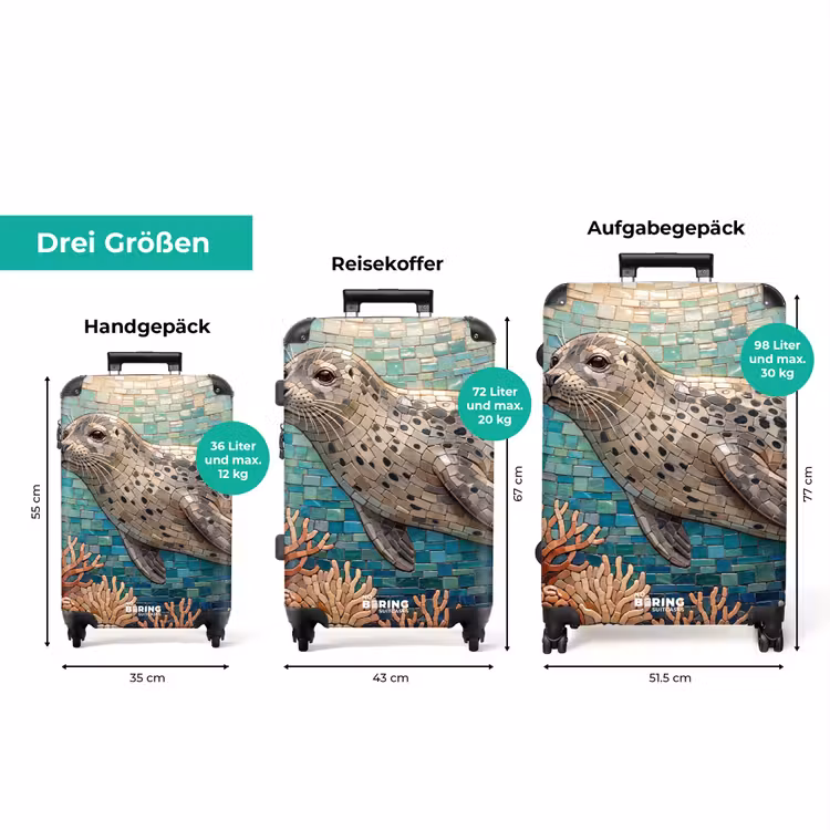 Koffer - Seehund – Mosaik – Unterwasser – Tiere – Blau — 3