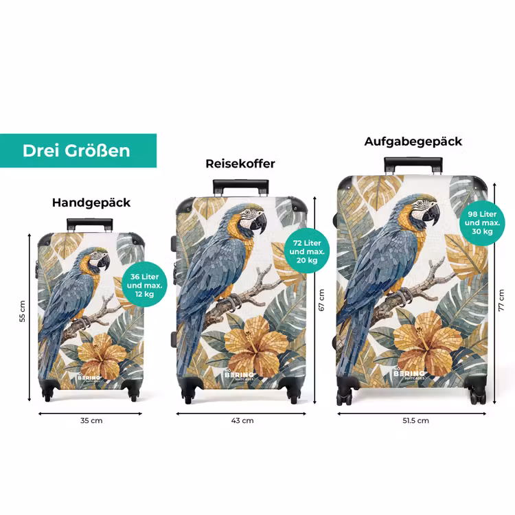 Koffer - Vogel – Ast – Natur – Mosaik – Blau — 3