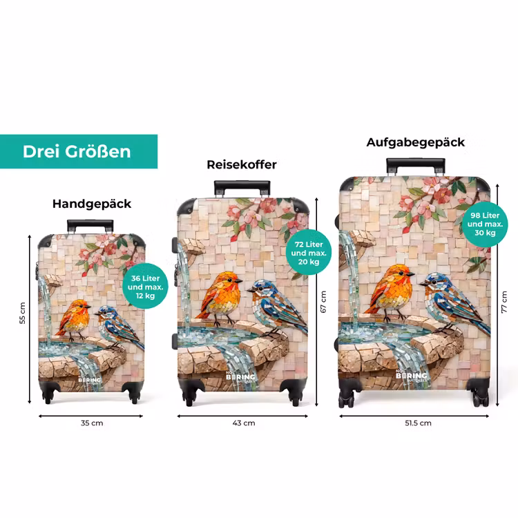 Koffer - Vogel – Springbrunnen – Mosaik – farbenfroh – Tiere — 3