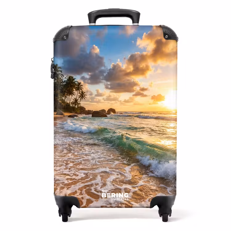 Koffer - Strand – Sonnenuntergang – Wellen – Natur – Gold — 1