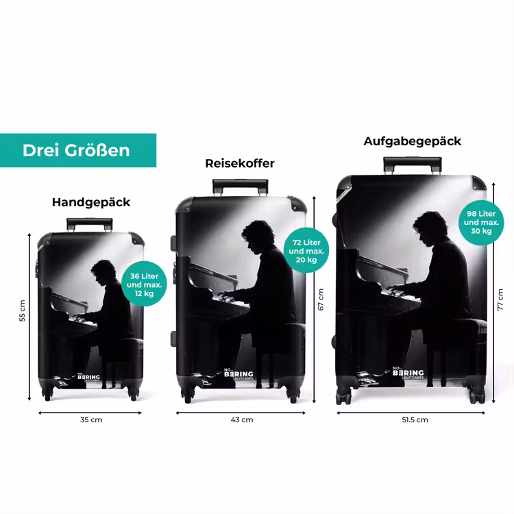 Koffer - Person – Klavier – Musik – Schwarz-Weiß – Bühne — 3