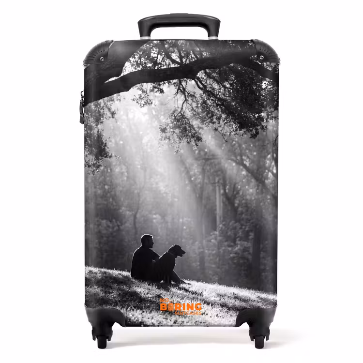 Koffer - Mensch – Hund – Natur – Schwarz-Weiß – Silhouette — 1