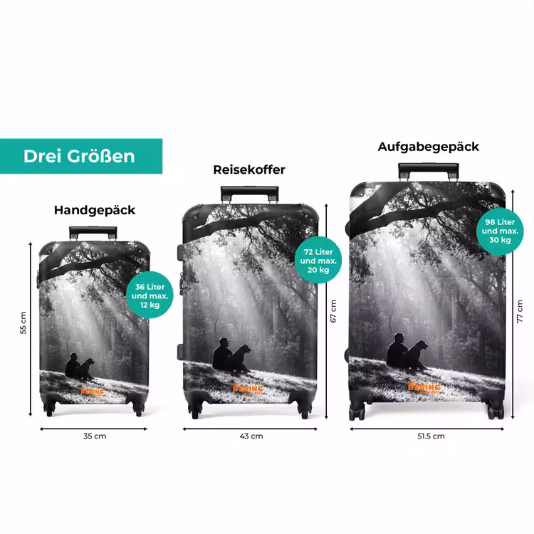 Koffer - Mensch – Hund – Natur – Schwarz-Weiß – Silhouette — 3
