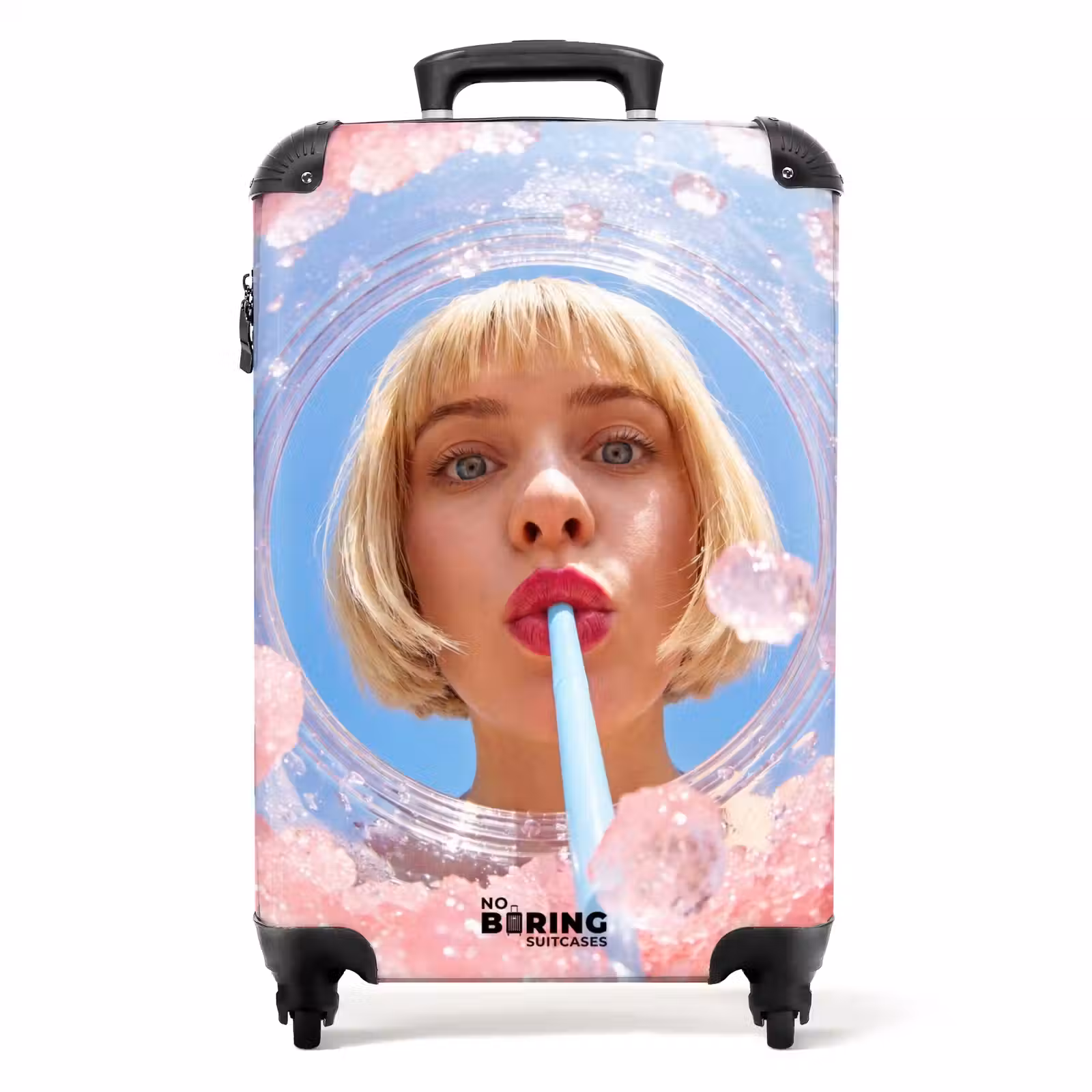 Koffer - Frau – Getränk – Sommer – Rosa – Blau — 1