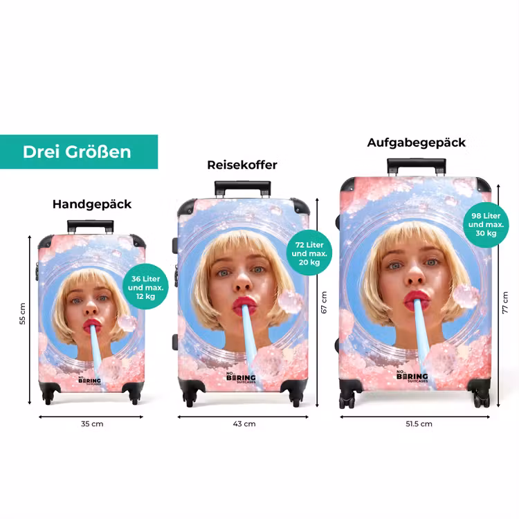 Koffer - Frau – Getränk – Sommer – Rosa – Blau — 3